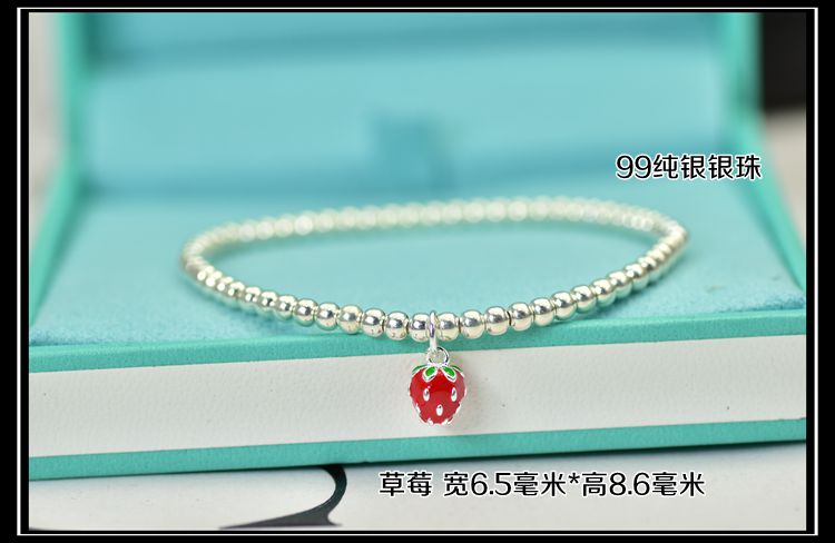 999 sterling bạc nhỏ dâu bạc hạt vòng tay cha mẹ trẻ em hạt vòng tay siêu mịn vòng chân nhỏ trang sức tươi nữ - Vòng chân vòng chân cho nữ