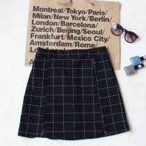 European and American Street retro high waist petal Plaid high waist elastic skirt skirt skirt