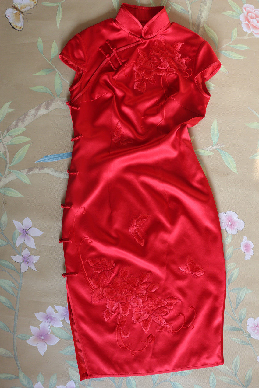 Heavy-pound genuine silk handmade embroidered qipao dress with wedding gown wedding qipao bridal qipao