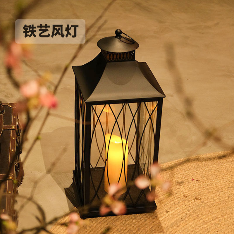 Suit glass Nordic iron art windproof light windproof candleholder pendulum pieces American outdoor lamp retro hand lamp coal oil lamp for Buddha