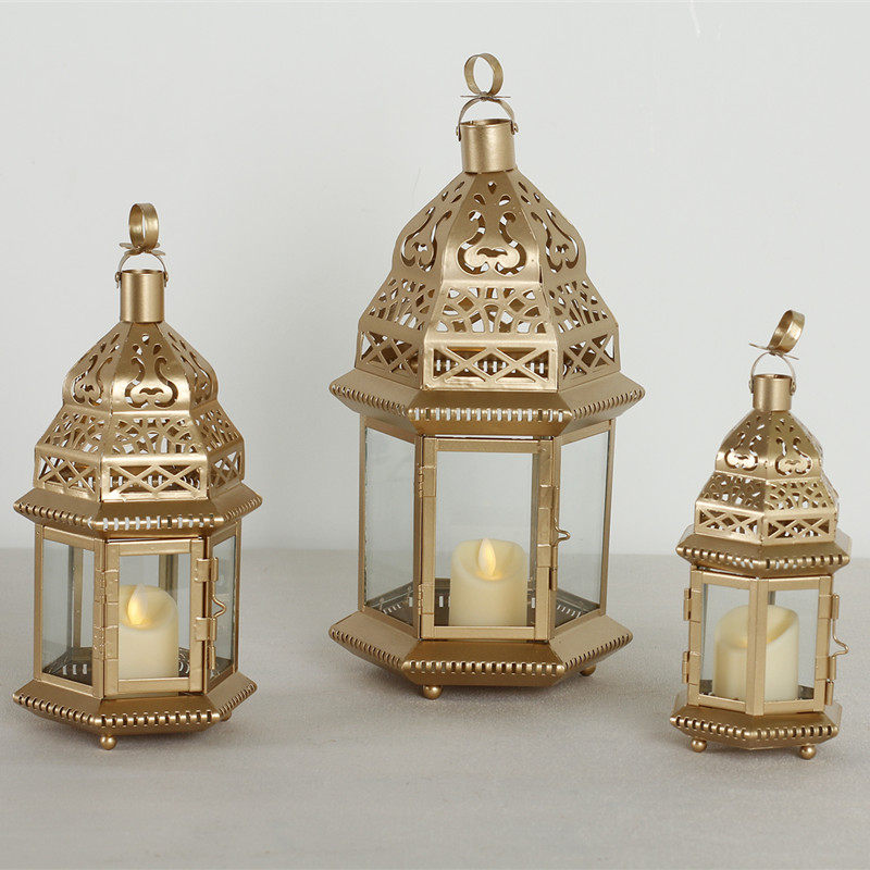 Candlesticks European-style pendulum wedding candlesticks Moroccan iron art candle lamp shade white gold black windproof lamp swing piece