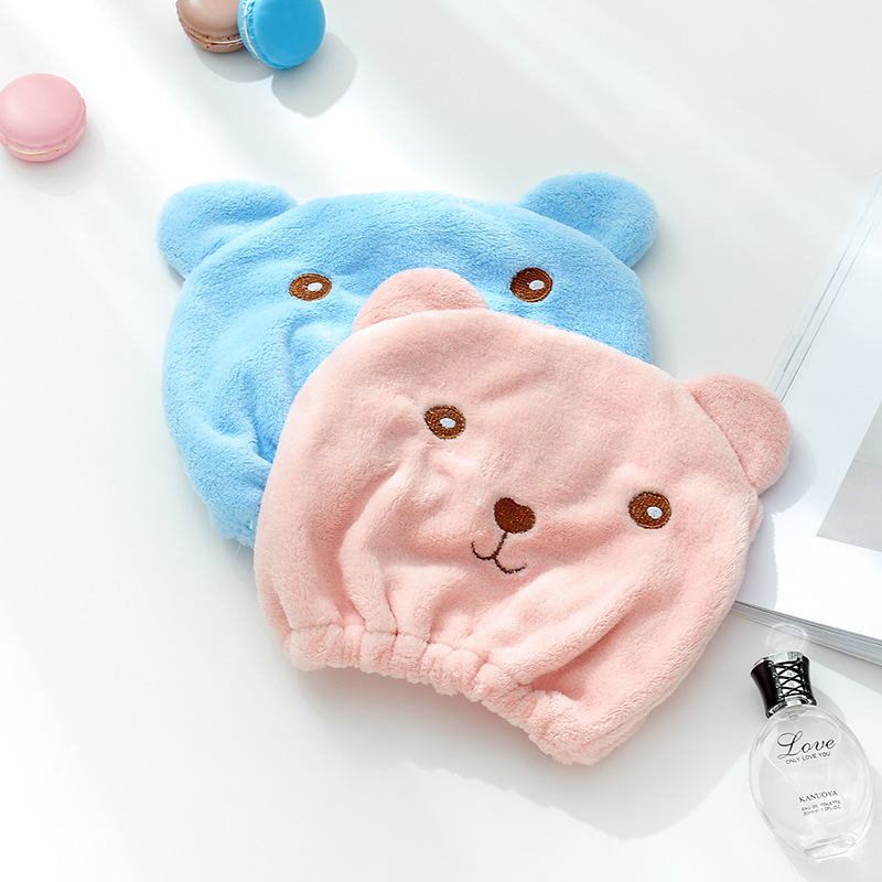 Cute cartoon bear thickens dry hair cap super - strong water - absorbing dry towel cap, wipe hair cover