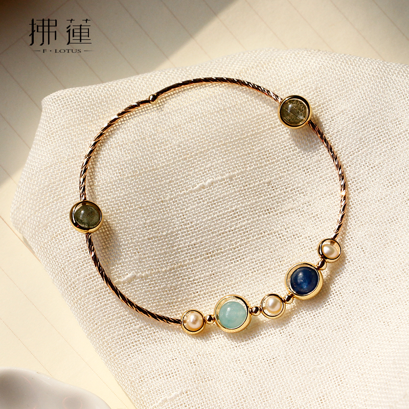 Marina Mascot Industry-Zodiac Tiger Rabbit Wood Series Transfer Pearl Bracelet Women's Sea Blue Treasure Blue Suede Cryolite Handout