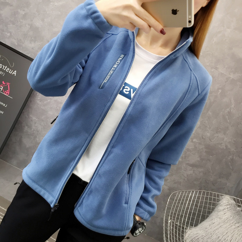 Fleece clothing women's autumn and winter outdoor windproof warm stand-up collar cardigan warm fleece sportswear sweater men's jacket
