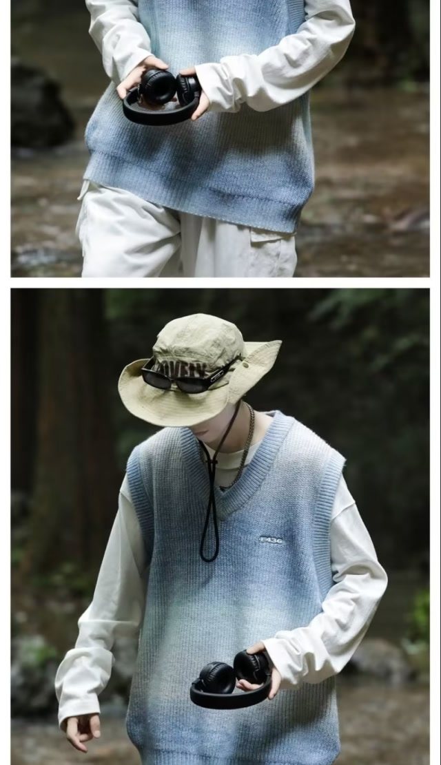 Gradient V-neck embroidered knitted pullover with vest sweater XZ307-MY2335-P55_voghion.com