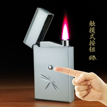 Classic silver gray engraved dragonfly pattern Mens boutique red flame touch button Chenlong anti-gas wind-filled lighter