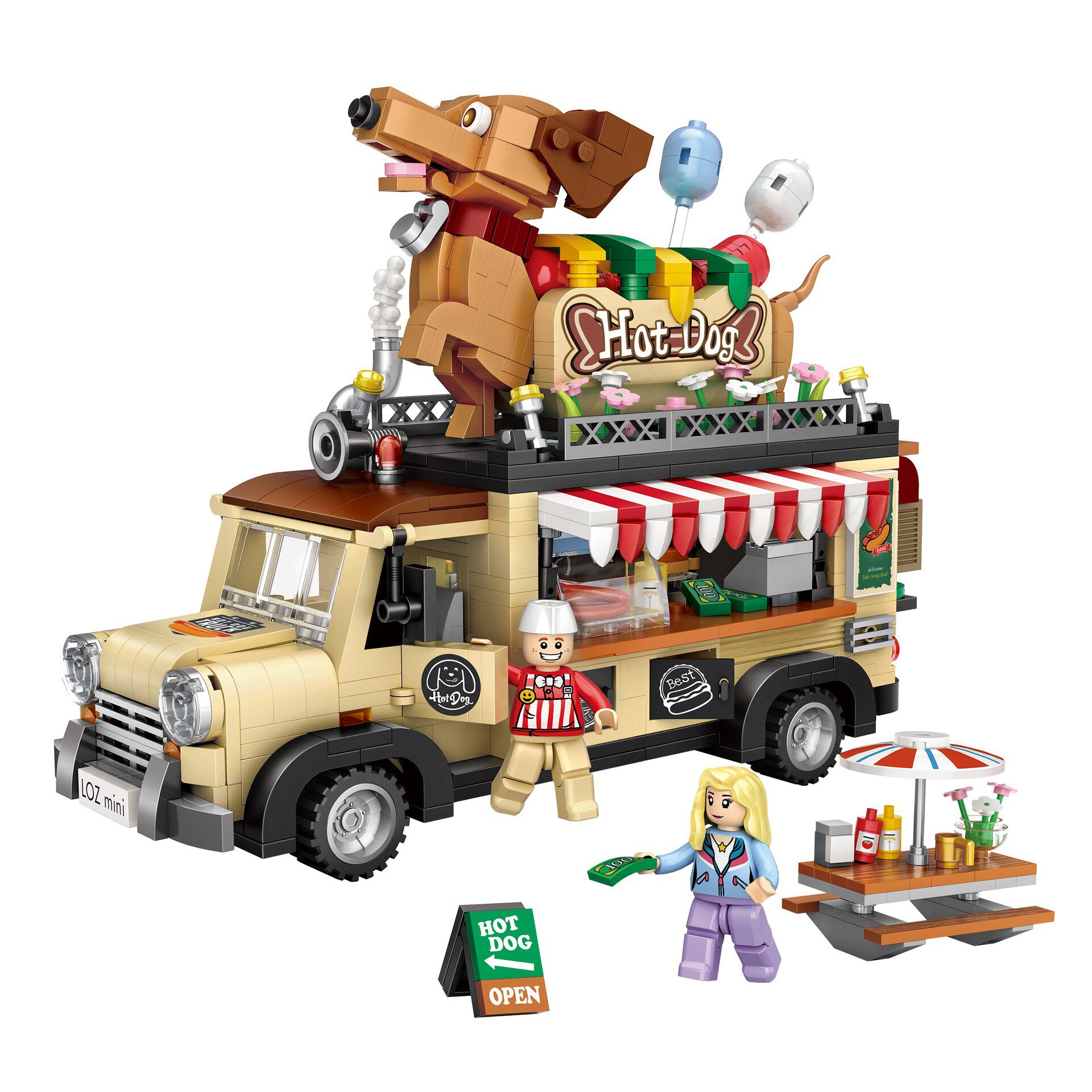 LOZ Li Wise Small Grain Building Block Car Model Mini Hot Dog Car Hand Assembled Gift Toy