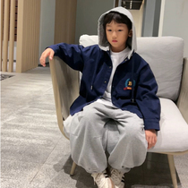 Boys retro college shirt jacket spring and autumn new childrens clothing childrens hooded long-sleeved big childrens casual autumn tops