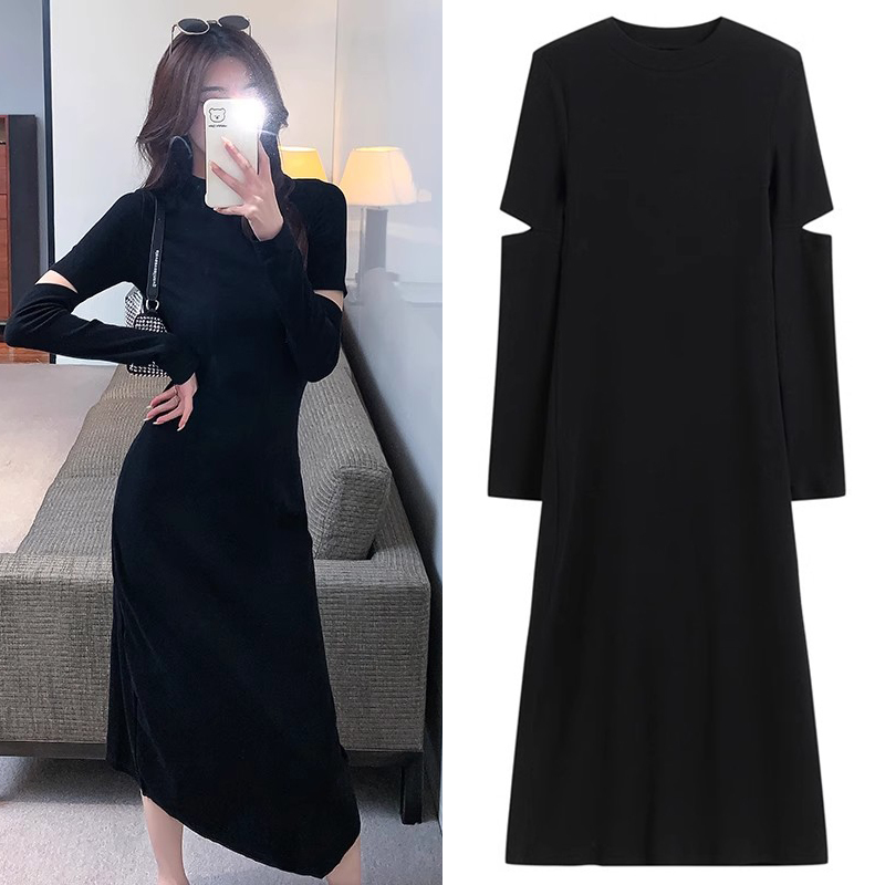 Stylish Ribbed Cotton Dress for Women, Autumn and Winter, Unique Elbow-Length, Mid-Length, Over-The-Knee Dress, Slim-Fit, Slimming Inner Dress Stylish Ribbed Cotton Dress for Women, Autumn and Winter, Unique Elbow-Length, Mid-Length, Over-The-Knee Dress, Slim-Fit, Slimming Inner Dress