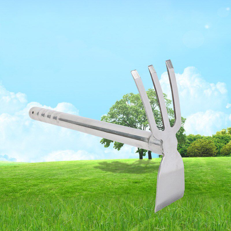 Stainless steel dual-purpose hoe gardening loose soil agricultural tools garden four-tooth flat hoe planting flower rake cross pick
