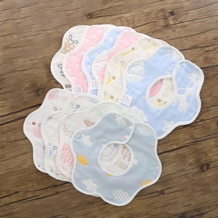 Six-layer gauze pure cotton baby bib saliva towel 360-degree rotation baby baby small bib bib rice pocket