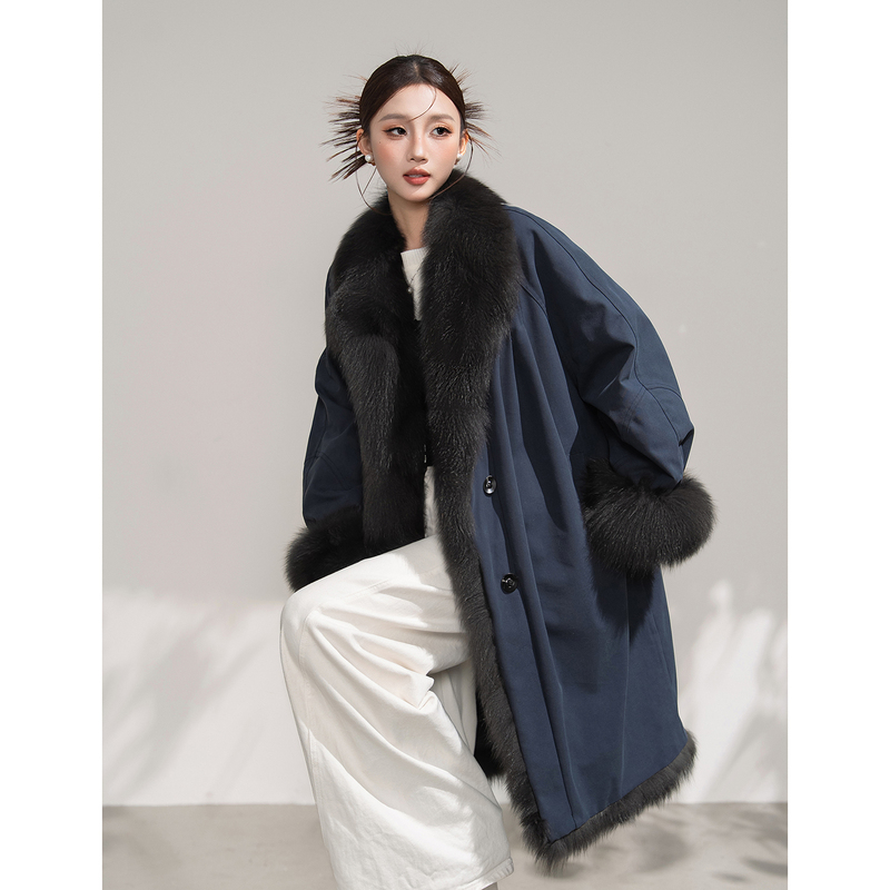 Fox Fur Young Style Parka Trench Coat 2026 New Model 90% White Goose down Mid-Length Coat Jacket Fox Fur Young Style Parka Trench Coat 2026 New Model 90% White Goose down Mid-Length Coat Jacket