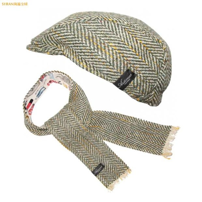 UK production of imported Artimus London children berets green sheep plush scarves 2 pieces 1-3-5 years old