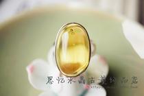 Rare water bile Baltic natural water bile amber 925 silver minimalist bag inlaid with living mouth ring