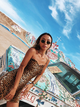 European and American sexy travel VINTAGE BAO WEN SIDE SPLIT halter halter dress LGB-149