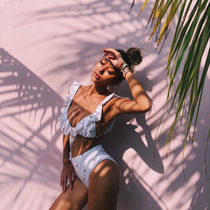 European Style sweet Ruffle Sexy vintage high waist fruit bikini swimsuit LM83