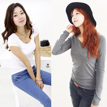 White long-sleeved short-sleeved stretch cotton t-shirt womens 2019 spring summer and autumn new adult female student top