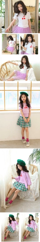 Cô gái cầu vồng bus trắng cổ tròn tay ngắn áo phông chạm đáy áo sơ mi cotton top cotton 3365