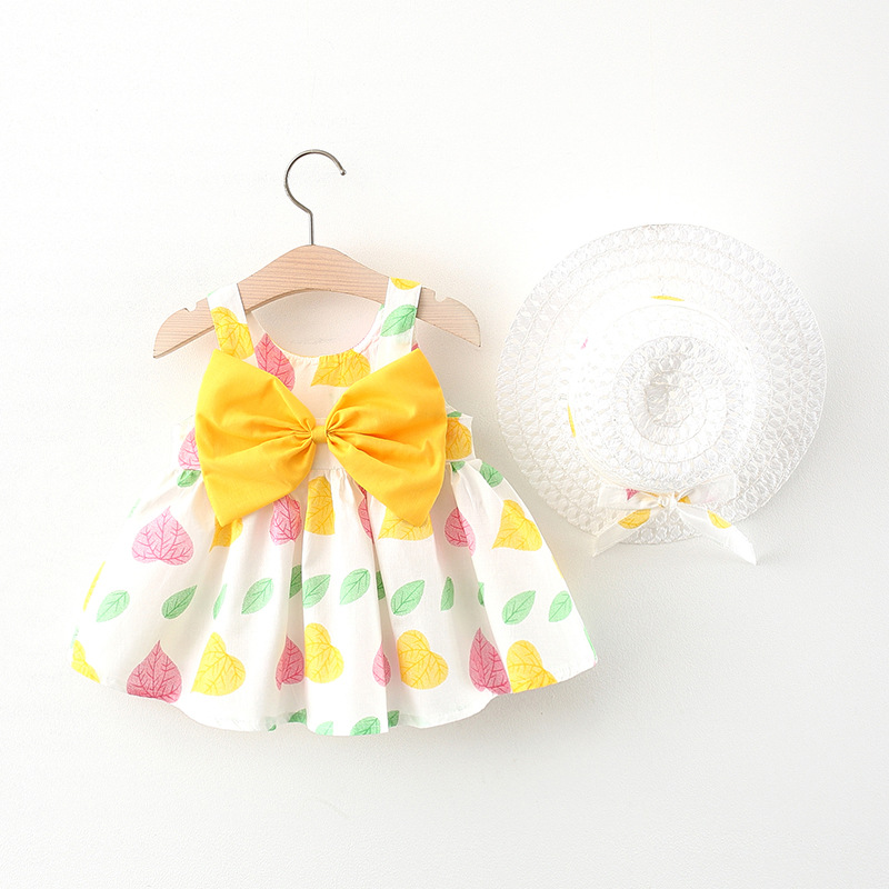 Colorful Leaves - Collect And Buy Free HatBaby girl summer wear Foreign style girl Dress One year old baby Floral skirt pure cotton clothes children skirt Princess Dress