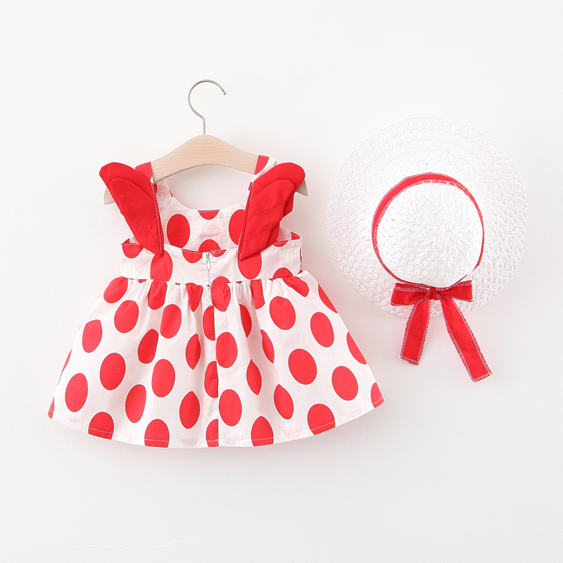 Red Dot - Collect And Buy Free HatBaby girl summer wear Foreign style girl Dress One year old baby Floral skirt pure cotton clothes children skirt Princess Dress
