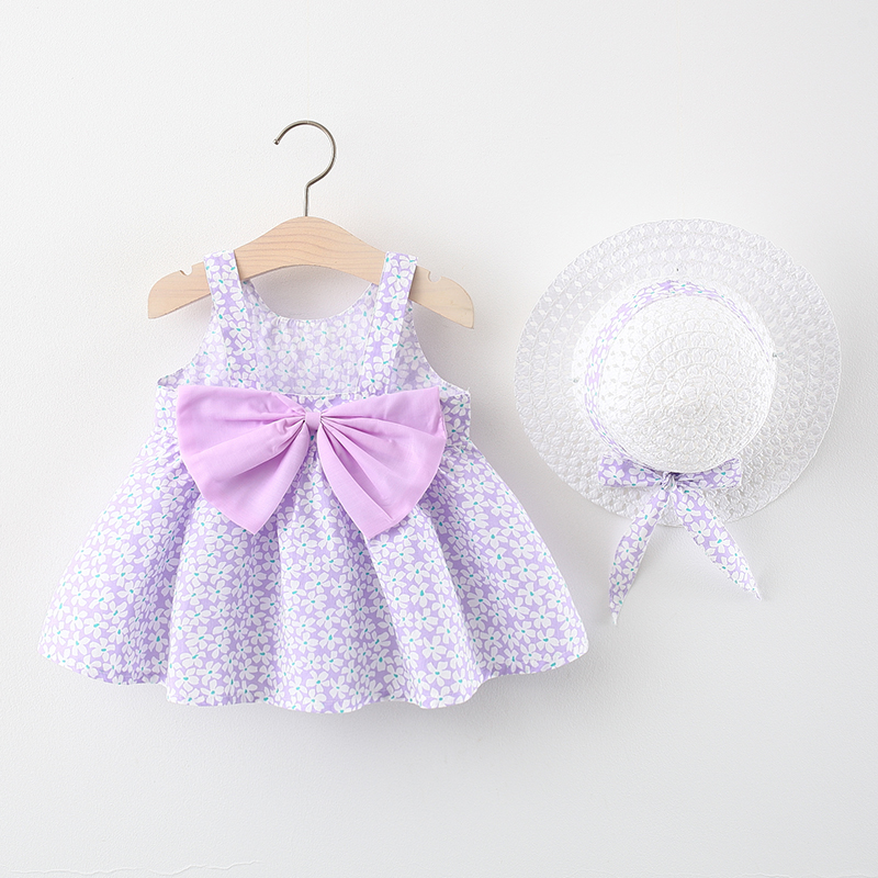 Purple Flower - Collect And Buy HatBaby girl summer wear Foreign style girl Dress One year old baby Floral skirt pure cotton clothes children skirt Princess Dress