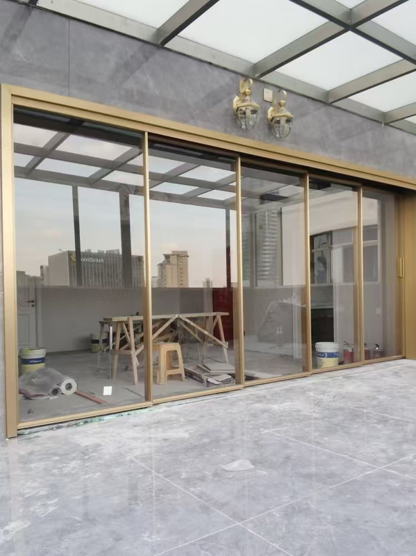Golden Narrow Frame Five-Link Sliding Door Hanging Rail Living Room Partition Balcony Glass Door Living Room Kitchen Electric Sliding Door Golden Narrow Frame Five-Link Sliding Door Hanging Rail Living Room Partition Balcony Glass Door Living Room Kitchen Electric Sliding Door