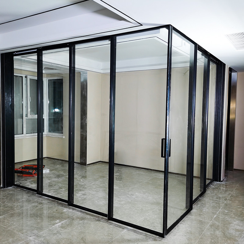 Open kitchen corner sliding door hanging rail four five linkage partition balcony living room extremely narrow border glass sliding door