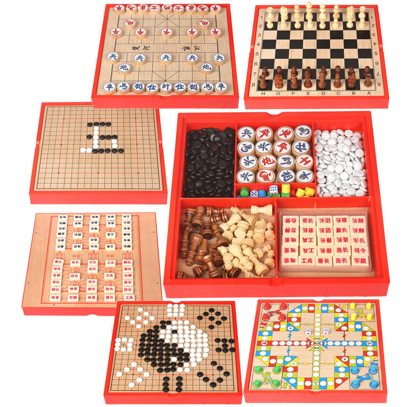 Children's adult educational toys 23-in-1 six-in-one meal Wooden chess Go flag parent-child table game