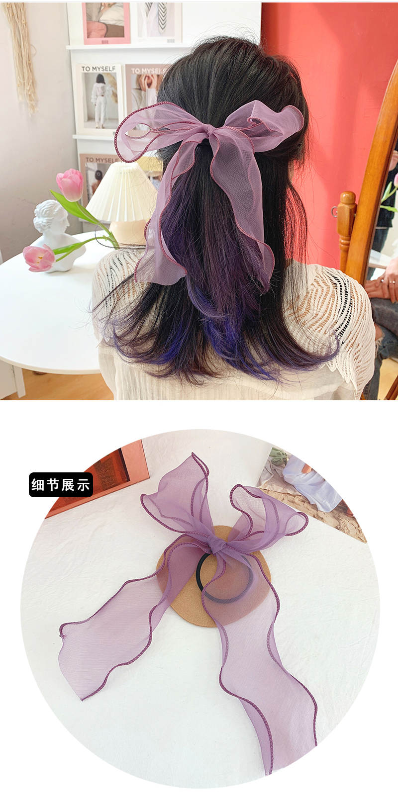 Korean New Fashion Yarn Quality Ribbon Large Bowknot Sweet Cheap Scrunchies Wholesale display picture 2