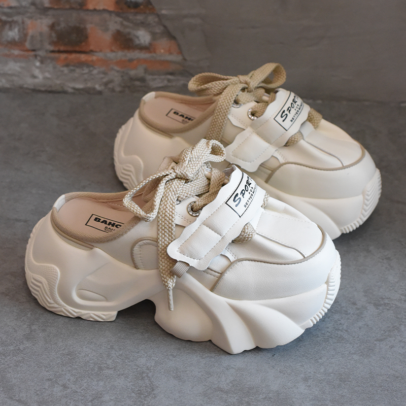 Korean Style Internet Celebrity Closed-Toe Half-Slippers for Women, 2026 New Model, Genuine Leather, Thick-Soled, Slip-On, Backless Beach Dad Shoes