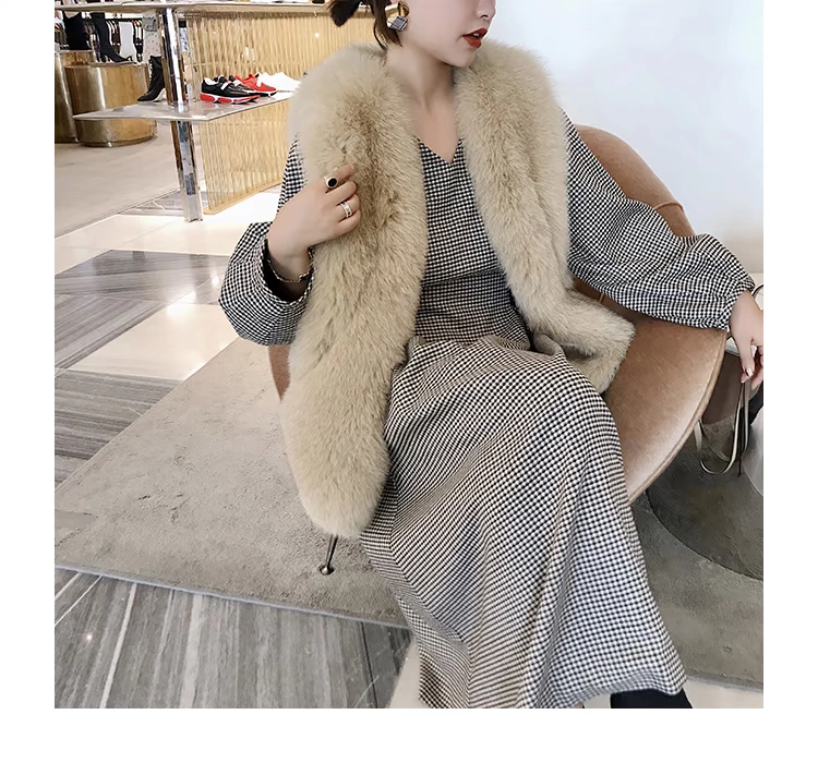 Trịnh Sisi lông "vest năm vương miện" cổ điển nhập khẩu lông cáo trở lại áo khoác lông - Faux Fur