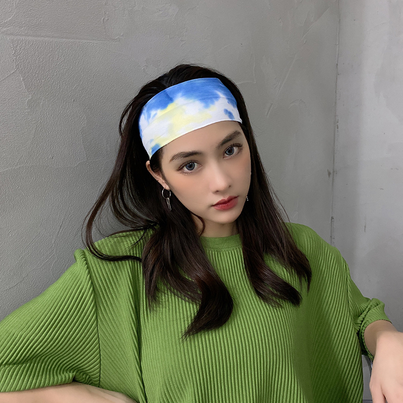 Tie-dye sports sweat-absorbing headband cotton printing headband fitness net red headband men and women cotton headband ins hair accessories