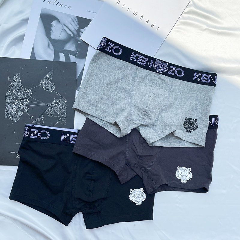 2022 Model 3-Pack Tiger Head New Trendy Brand Ins-Style Men's Autumn and Winter Seamless Boxer Briefs Made of Breathable Pure Cotton Fabric