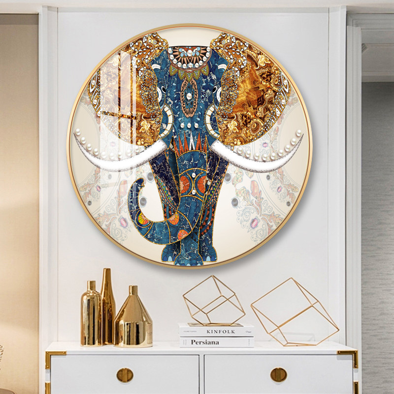 Elephant Round Decoration Painting Modern Minima Restaurant Wall Painting Veranda Aisle Aisle Wall Painting the hanging painting on the top of the Genguan Cabinet-Taobao