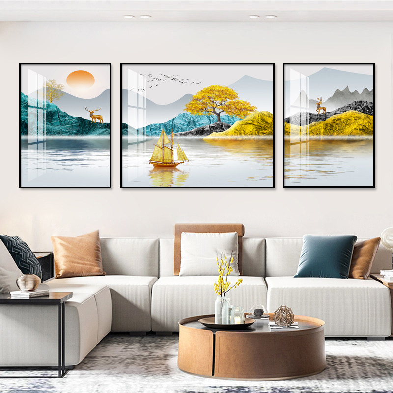 Backed by a mountain living room decoration painting landscape landscape crystal porcelain inlaid with diamonds new Chinese wall modern simple bedroom mural