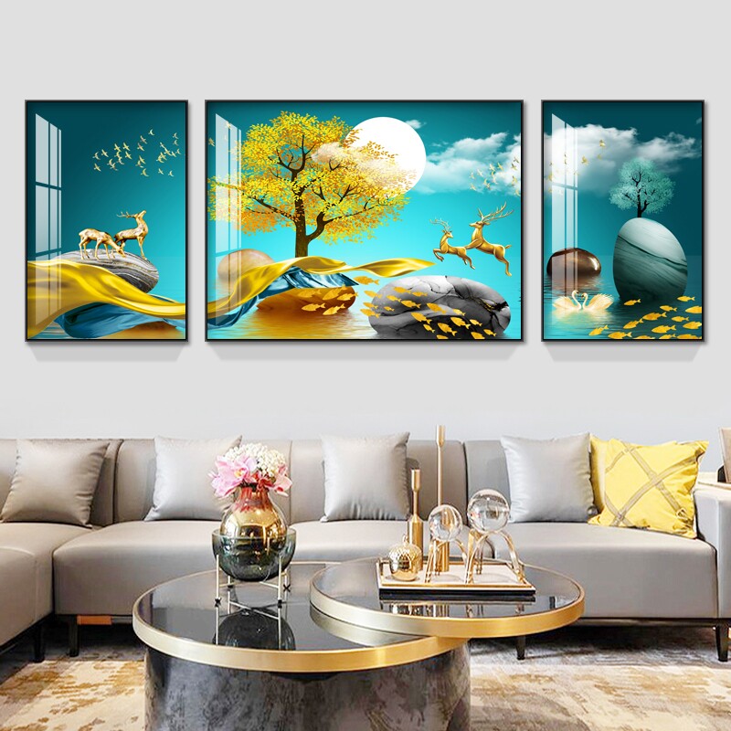 Modern Minimalist Living Room Decoration Painting Elk Deer Relative Atmospheric Sofa Background Wall Hanging Painting Light Lavish High-end Crystal Porcelain Mural Painting