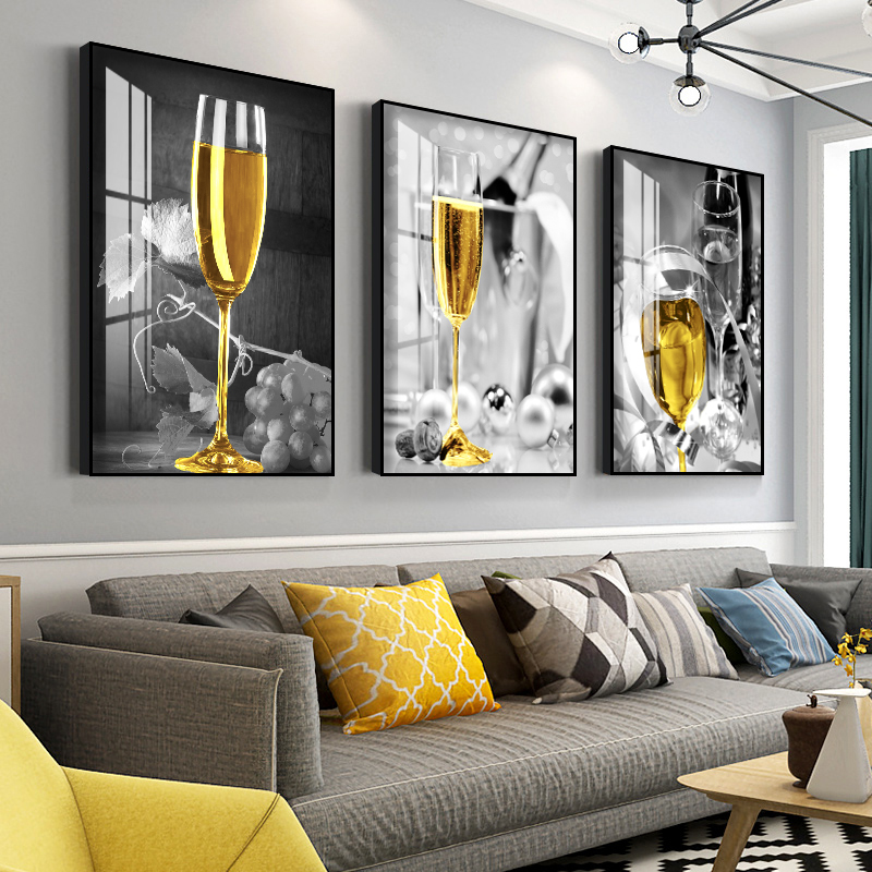 Dining Room Decoration Painting Wine Glass Triptych Dining Hall Personality Art Hanging Painting Creative Atmosphere Kitchen Background Wall Mural Painting