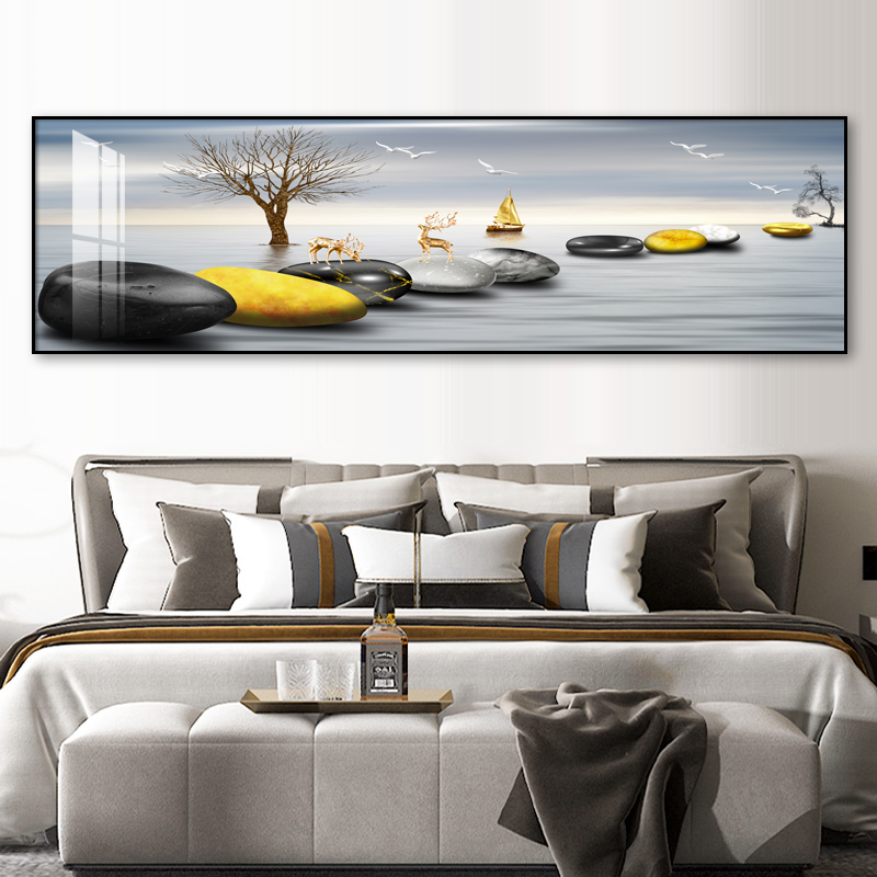 Bedroom headboard decoration painting black and white grey wall mural 2021 new stone to run modern minimalist master sleeper painting