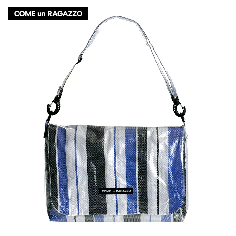 Like a Boy/Kunla Pvc Color Stripe Detachable Crossbody Woven Messenger Bag Blue and Black Style