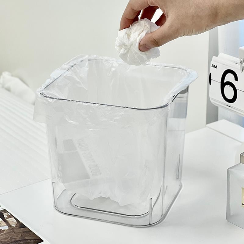 Japanese Muji-Style Desktop Trash Can, Transparent Small Mini Desktop Storage Bin for Office, Students, and Children
