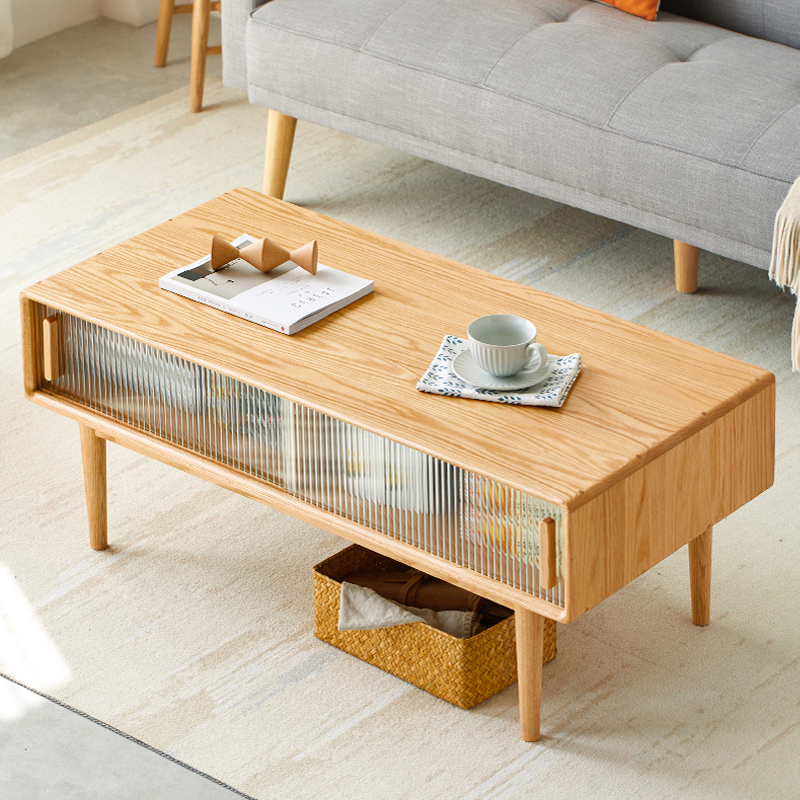 Glass Modern Wood Tea Coverage Modern Simple Living Room Household Storage Tea Table Nordic Oak Tea Table Logs