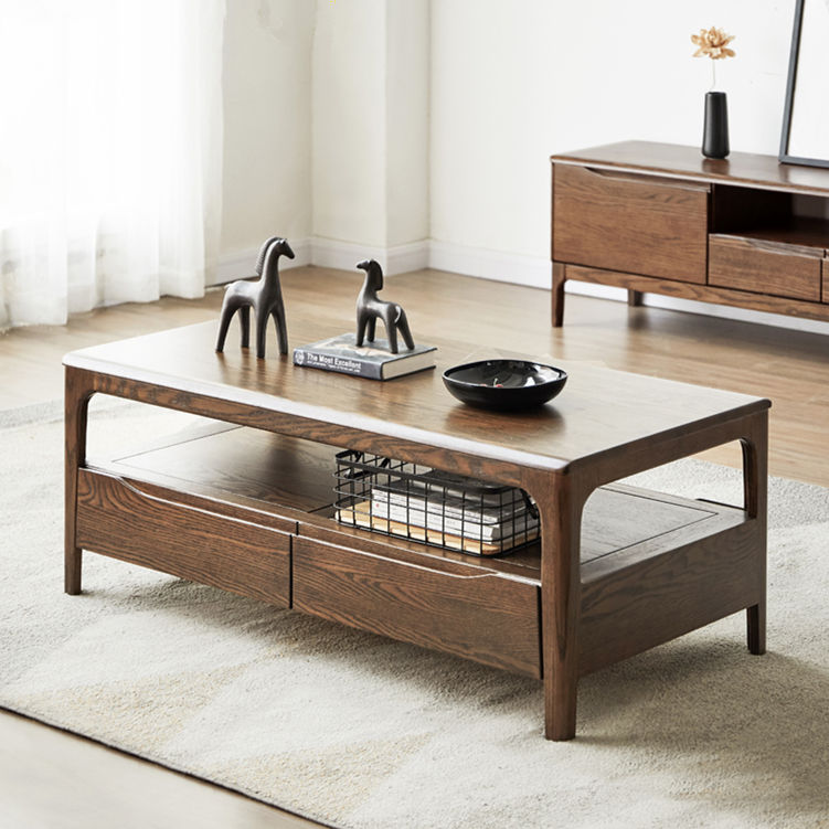 Japanese-style all solid wood coffee table small apartment Nordic log drawer coffee table simple modern white oak living room tea table