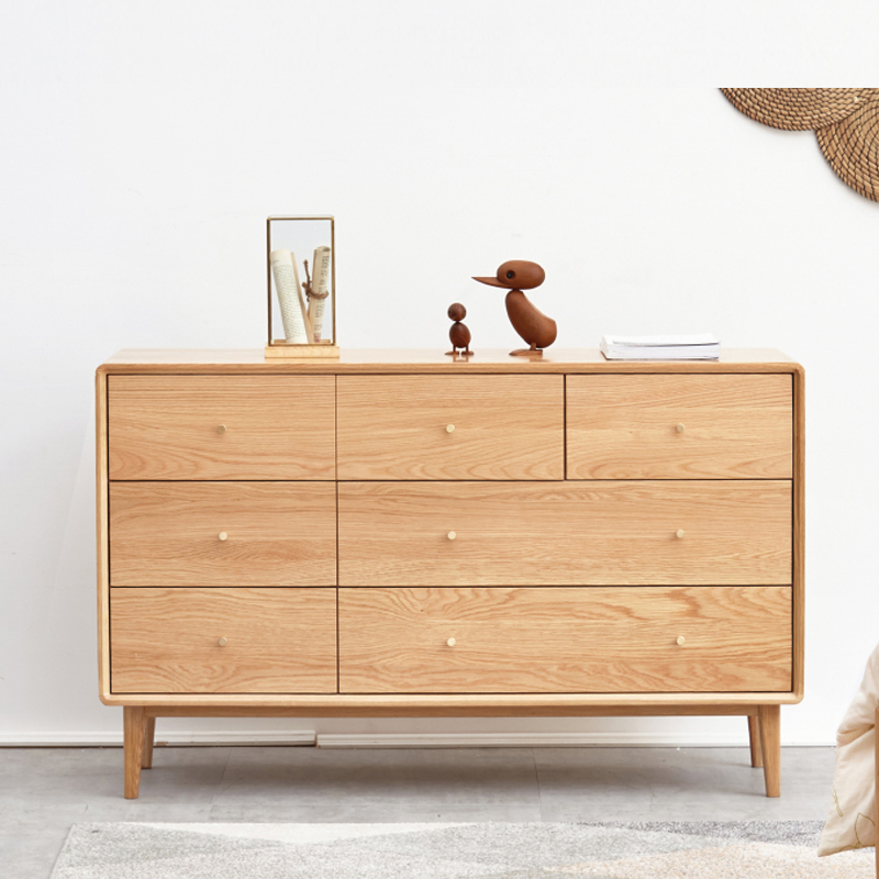 All solid wood seven-drawer cabinet simple oak seven-drawer cabinet Nordic seven-drawing bedroom storage Japanese-style mortise and tenon logs
