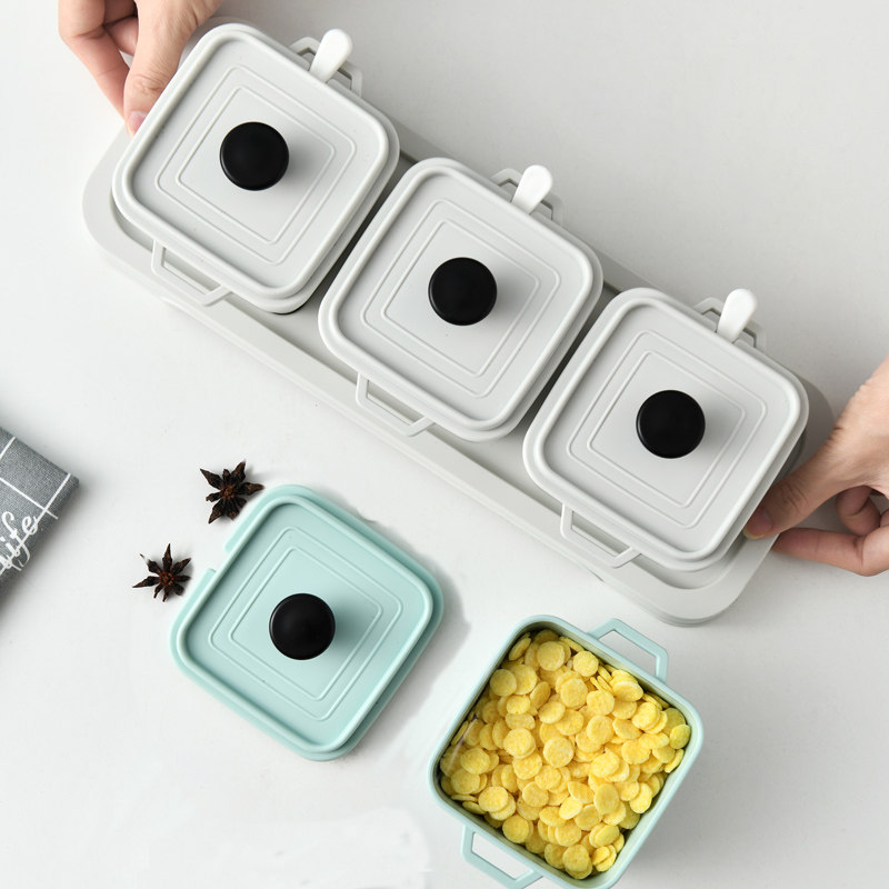 Household salt pot seasoning box kitchen storage box seasoning box seasoning box seasoning combination set seasoning jar delivery spoon base