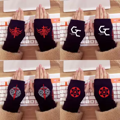 Winter warm half-finger gloves two-dimensional Japanese men and women cartoon animation writing typing game Dew finger luminous