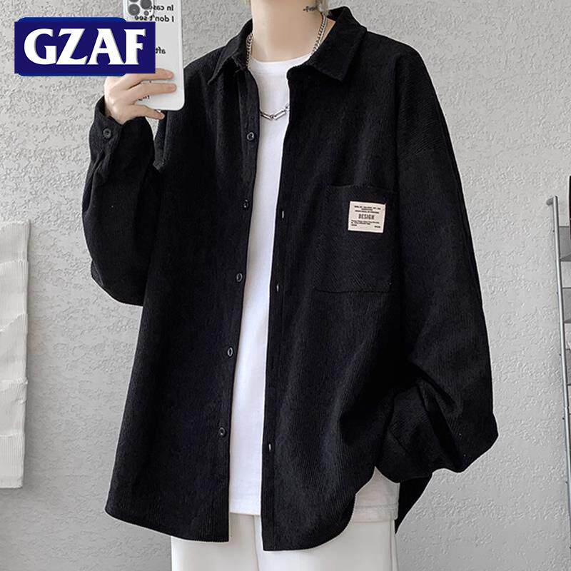 GZAF メンズ用コーデュロイ長袖シャツ（春秋用）、ティーンエイジャー向けプラスサイズゆったりフィットジャケット