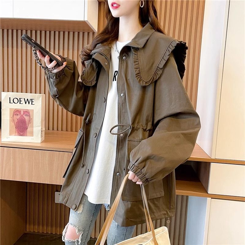 Navy Collar Cardigan Windbreaker Jacket for Women, Spring and Autumn Thin Style, Popular Loose Fit, Plus-Size, High-End Feel, Fleece-Lined, Thickened Outdoor Jacket Navy Collar Cardigan Windbreaker Jacket for Women, Spring and Autumn Thin Style, Popular Loose Fit, Plus-Size, High-End Feel, Fleece-Lined, Thickened Outdoor Jacket