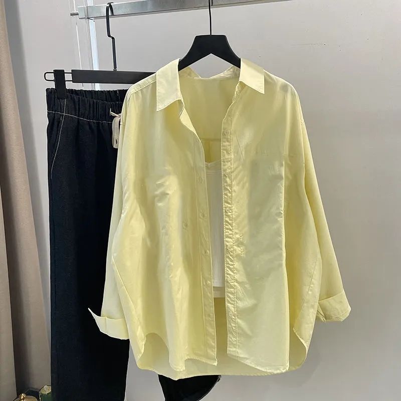 Pure Cotton Cream-Colored Long-Sleeved Shirt for Women 2026 New Summer Layered Loose Shirt Jacket Sun Protection Solid Color Top