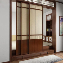 Rattan door solid wood folding door partition door Japanese sliding door sliding door rattan cabinet door Chinese door linen cabinet door