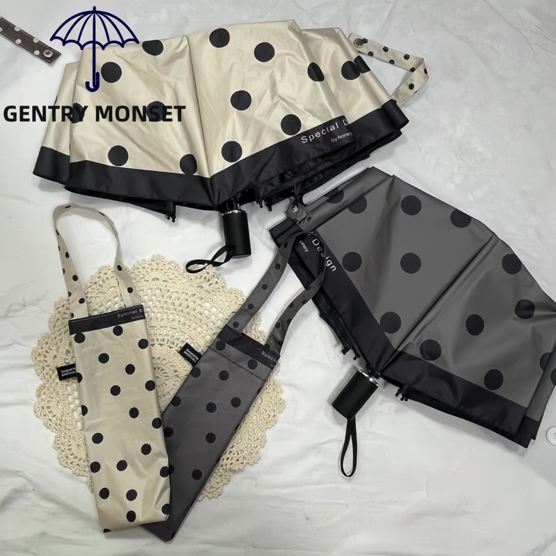 Japanese Gm Brown Polka Dot Umbrella for Women, Classic Versatile Vinyl Polka Dot Foldableing Umbrella, High-Looking Manual Sun Umbrella
